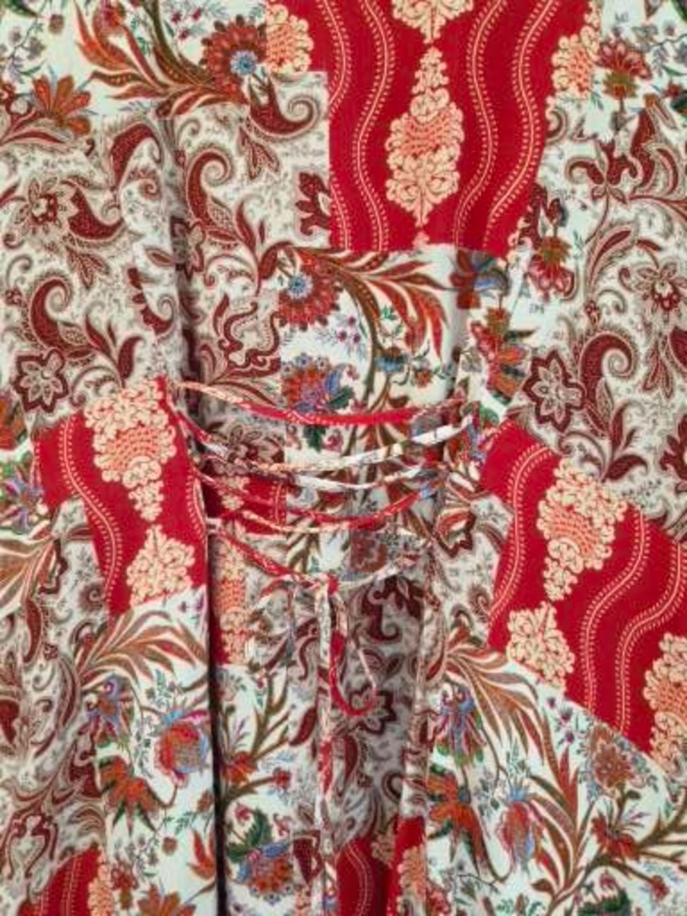 LINEN/BAMBOO midi dress 3X patchwork short sleeve pockets A line boho laced - Picture 10 of 10